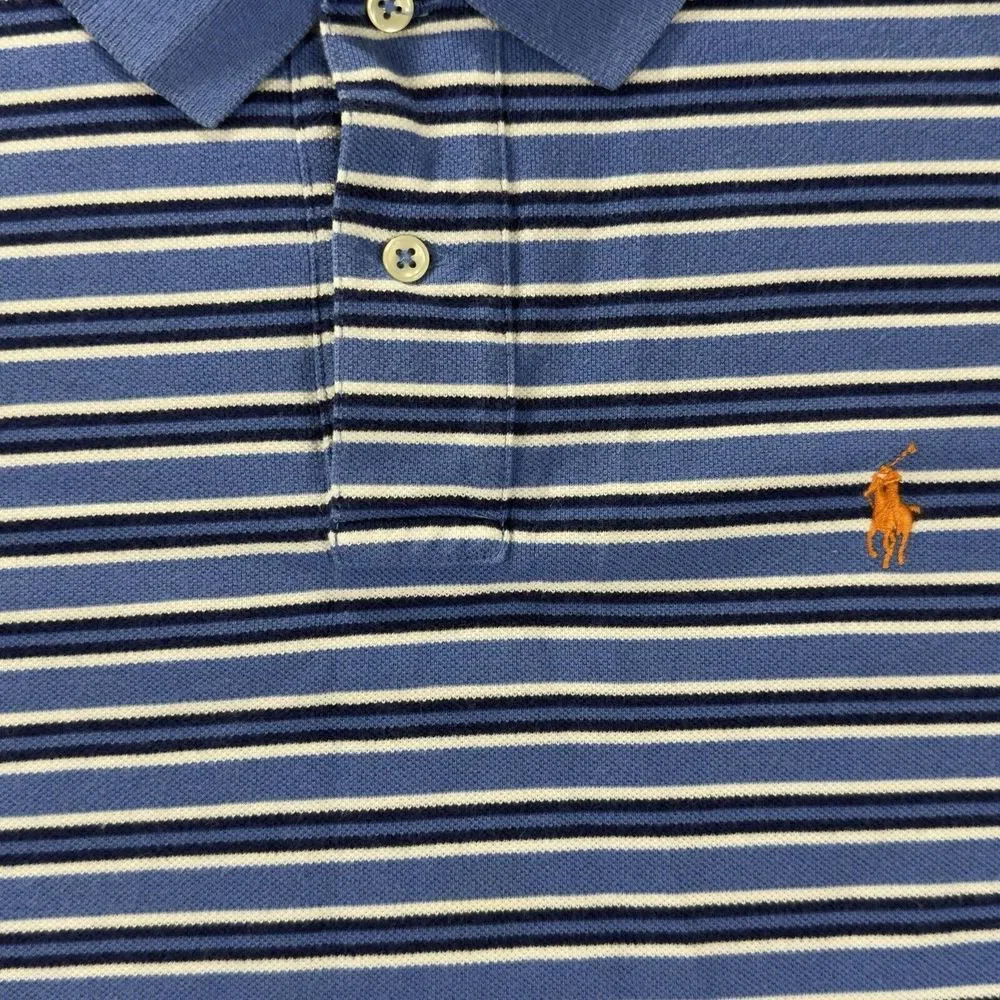 Ralph Lauren Polo Shirt Mens XL Blue White Stripe Short Sleeve Golf Preppy